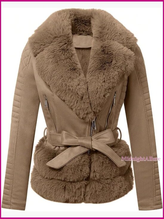 Jackets & Blazers - Faux Leather Moto Jacket with Removable Fur Collar Sherpa Lined Slim Fit